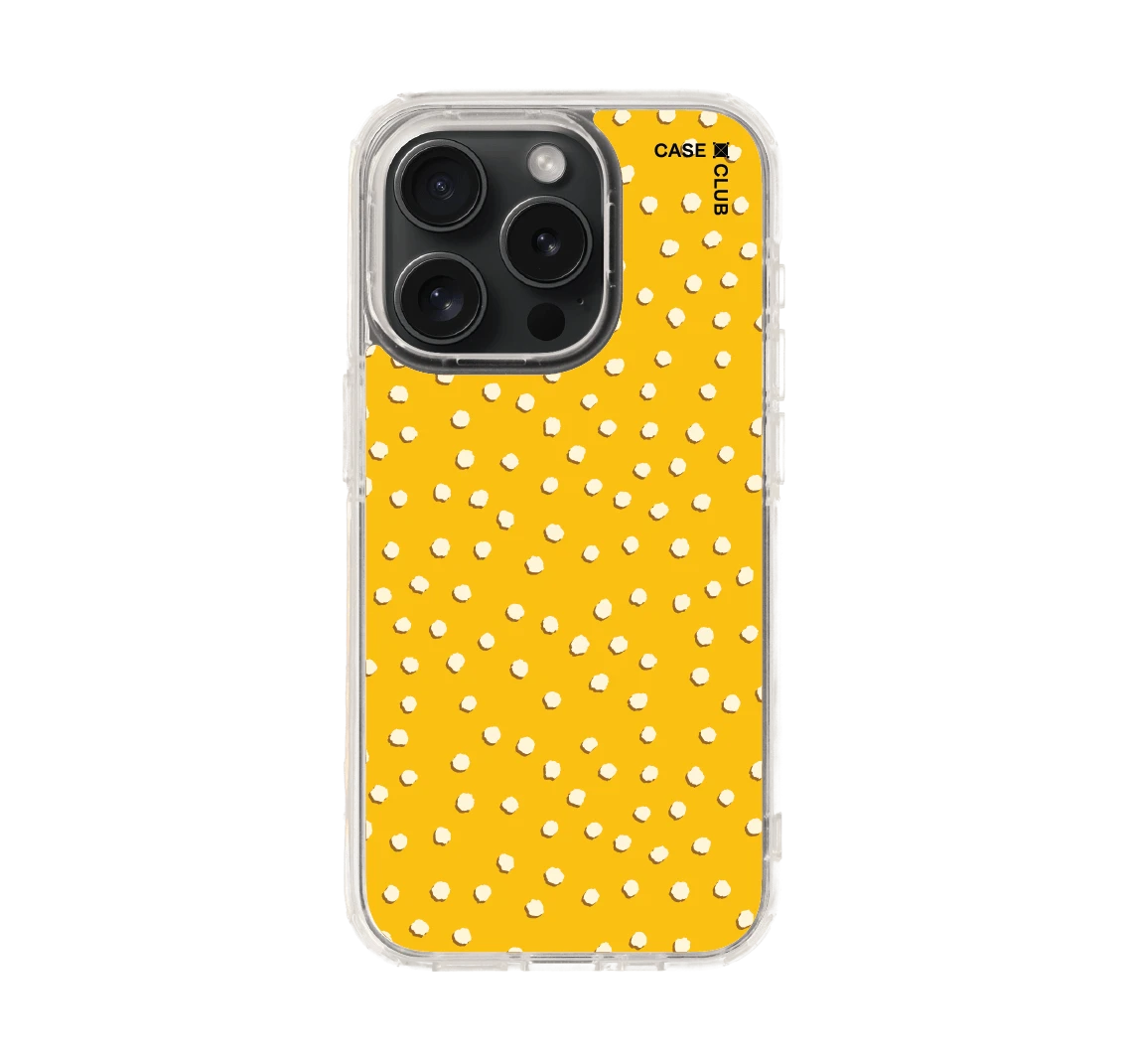 white & yellow brush polka dots